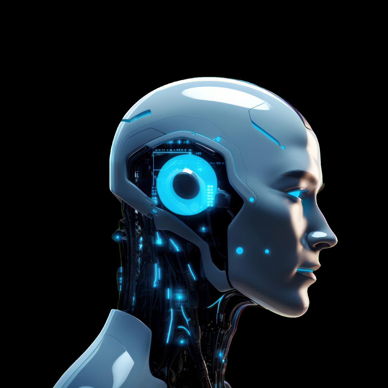Futuristic AI robot technology animation isolated asset, transparent 4K video, alpha channel, ProRes