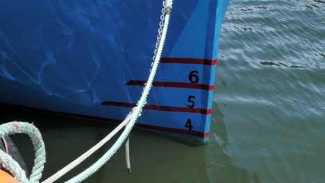 Close-up-of-draft-marking-on-boat-bow