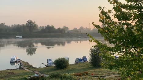 Sunrise-on-Sava-river,-natural-border-between-Croatia-and-Bosnia