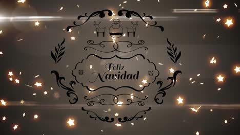 estandarte de texto de feliz navidad contra múltiples estrellas brillantes flotando en un fondo gris