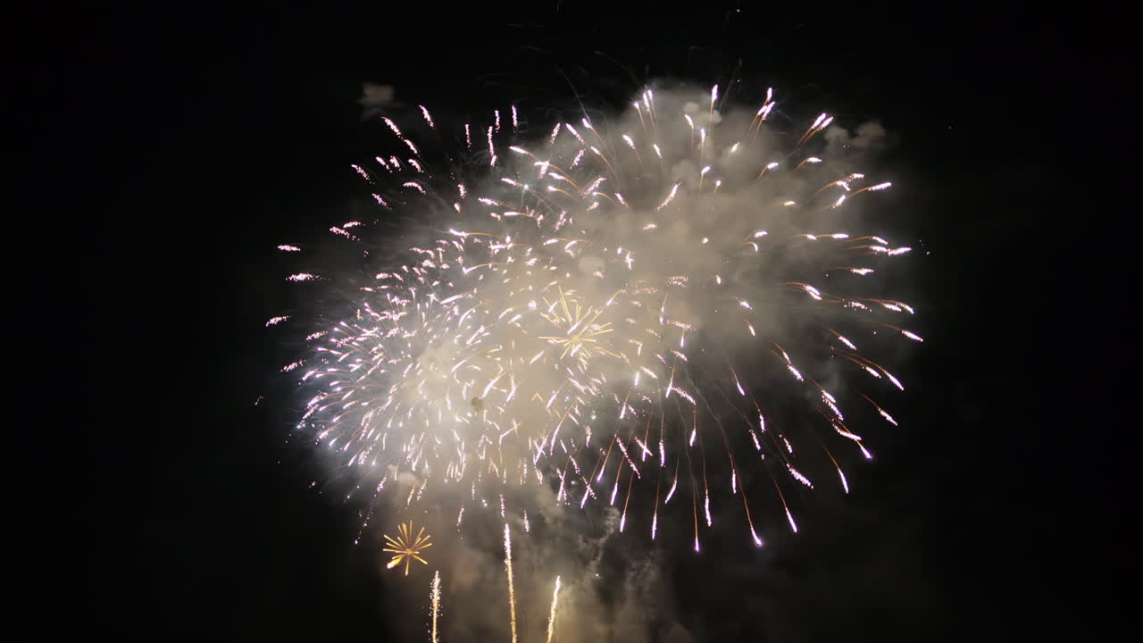 Fireworks at the Cannes Fireworks Festival at night, France, slow motion
