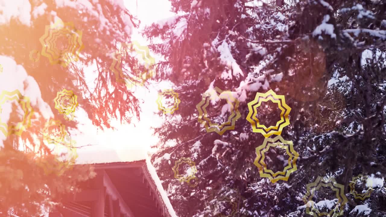 크리스마스 에 겨울 풍경 위 에 떨어지는 별 들 의 애니메이션