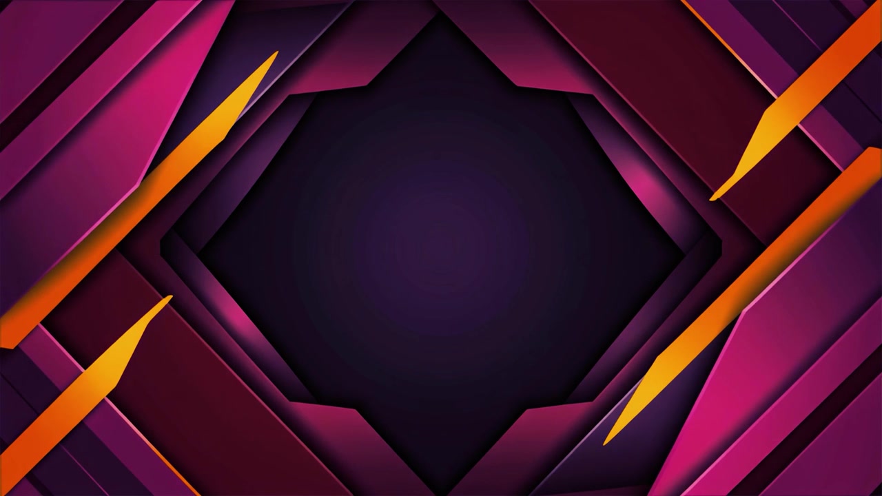 Fondo geométrico abstracto con líneas naranjas y formas moradas en movimiento