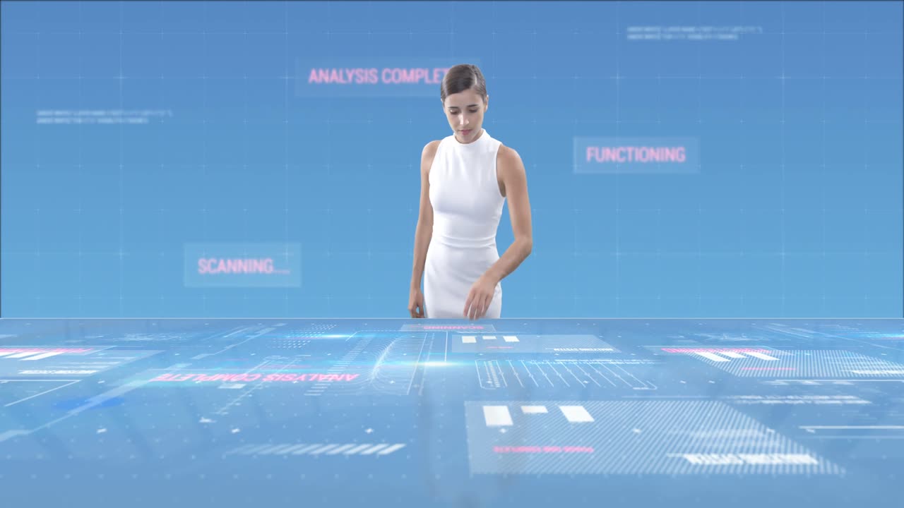 디지털 스크린을 사용하는 사업가