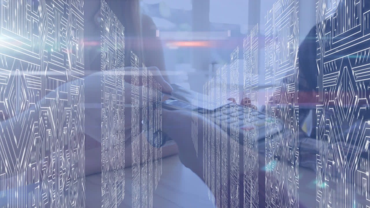 스마트폰으로 손으로 지불하는 빛의 점의 애니메이션