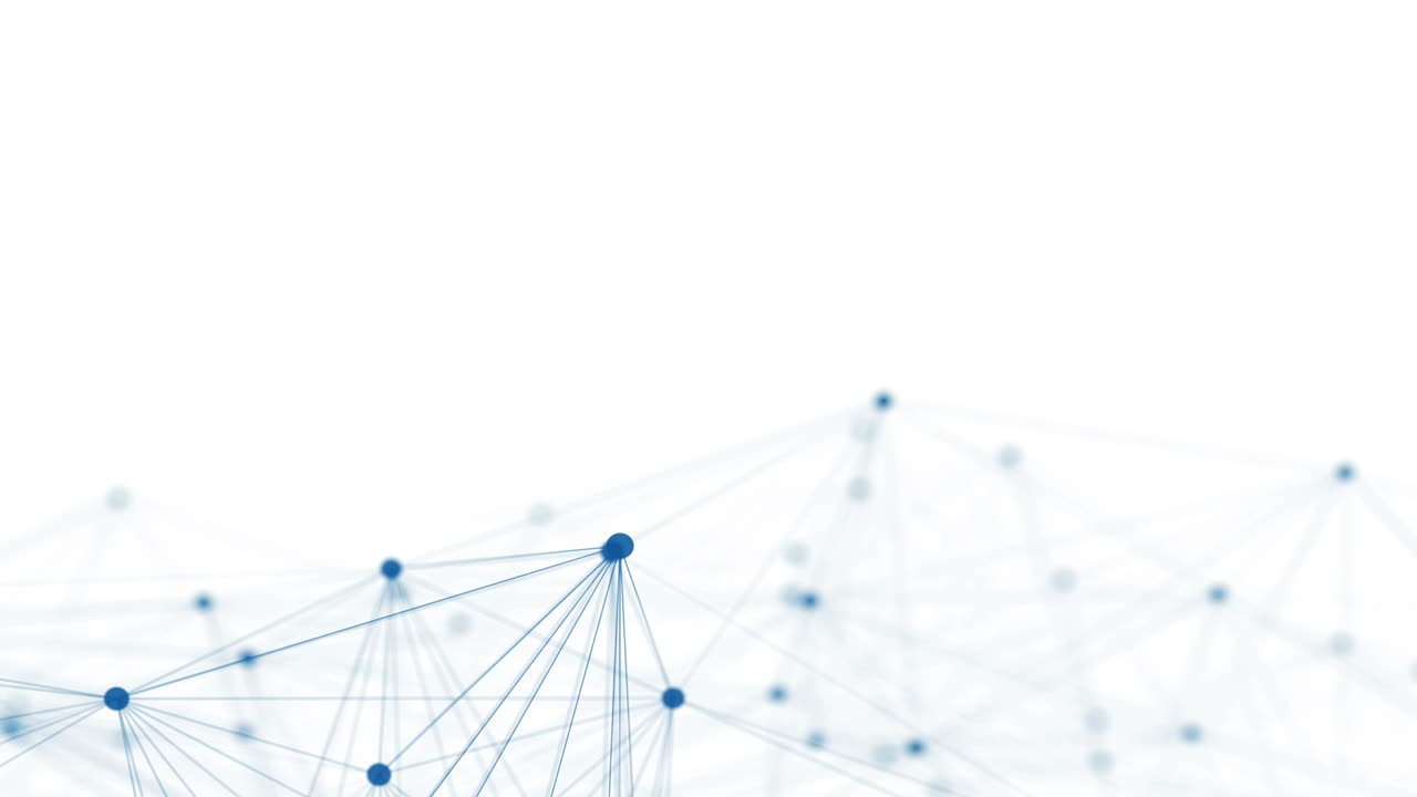 Abstract network or molecular structure connected blue lines and dots on white background