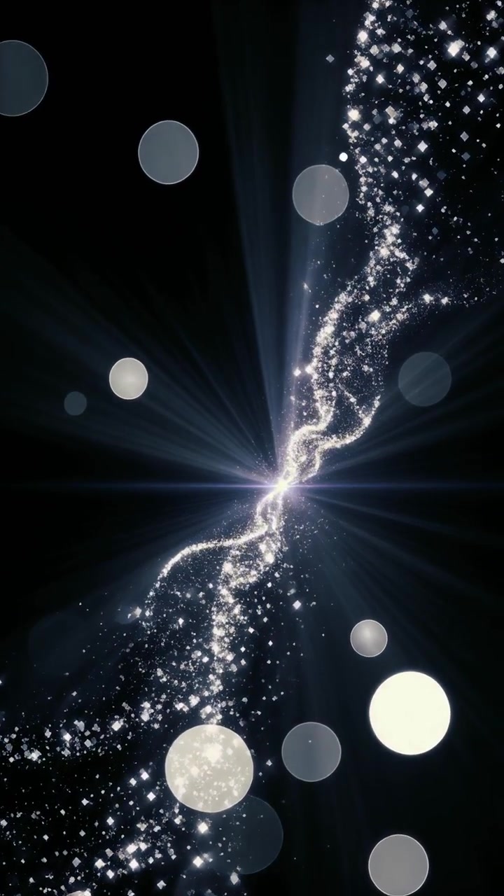Sfondo animato astratto con particelle bianche luminose e raggi di luce