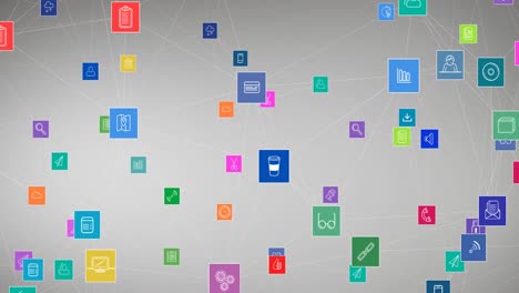 animación de la red de conexiones con iconos digitales