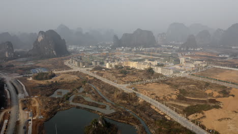 chinese urbanization, city urban development in guangxi, aerial view