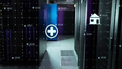 animación de iconos y procesamiento de datos a través de servidores informáticos