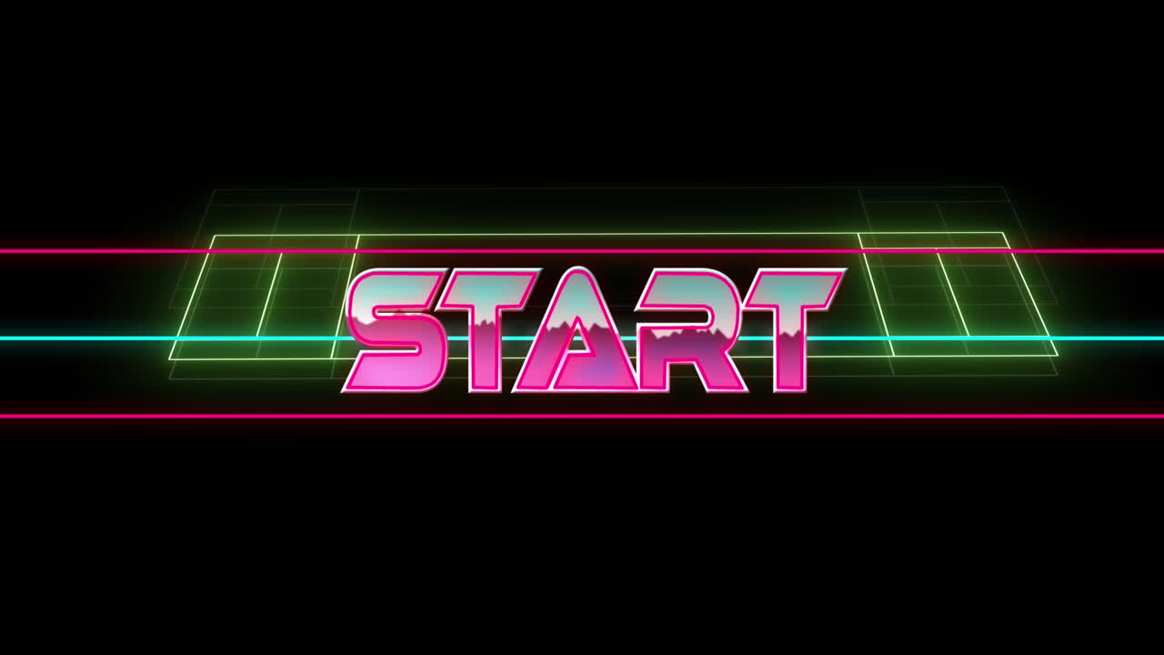 Animation of start text over neon sports stadium