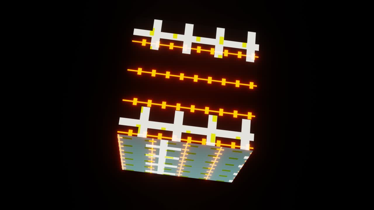 공간에서 박이는 무 모양의 큐브