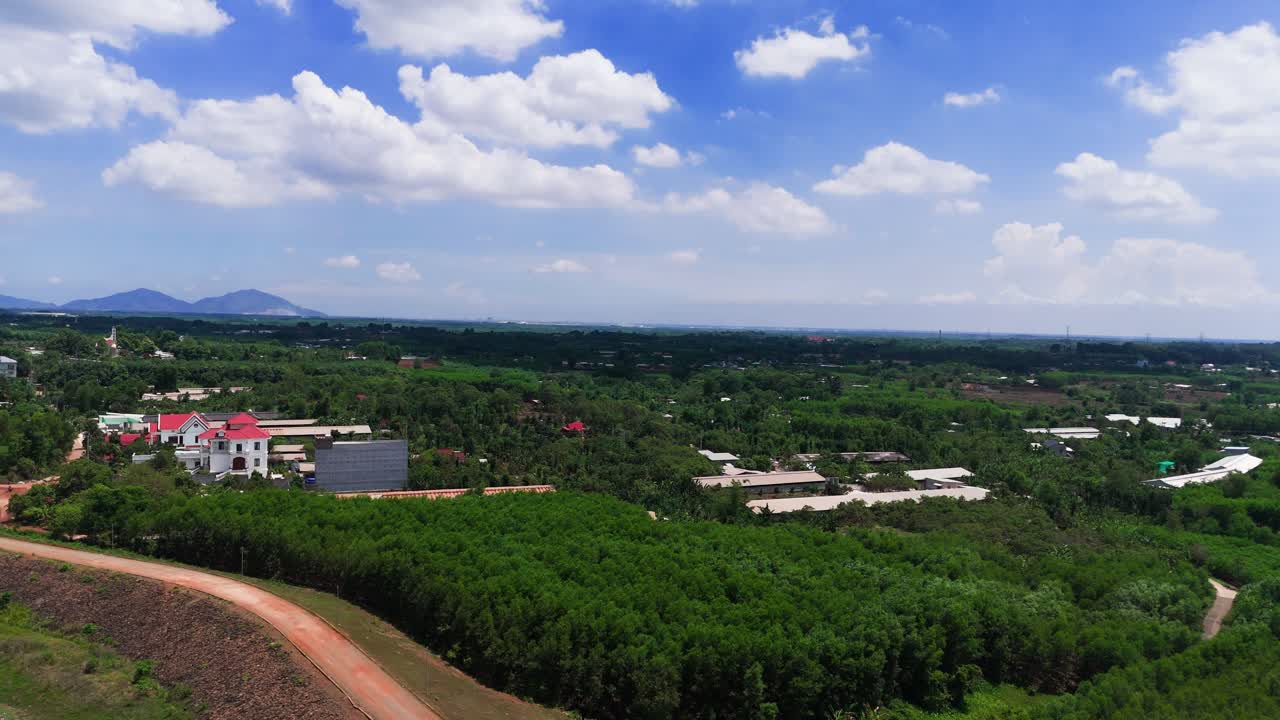 Aerial View Tilt of the Dam and the Farms in Dong Nai.