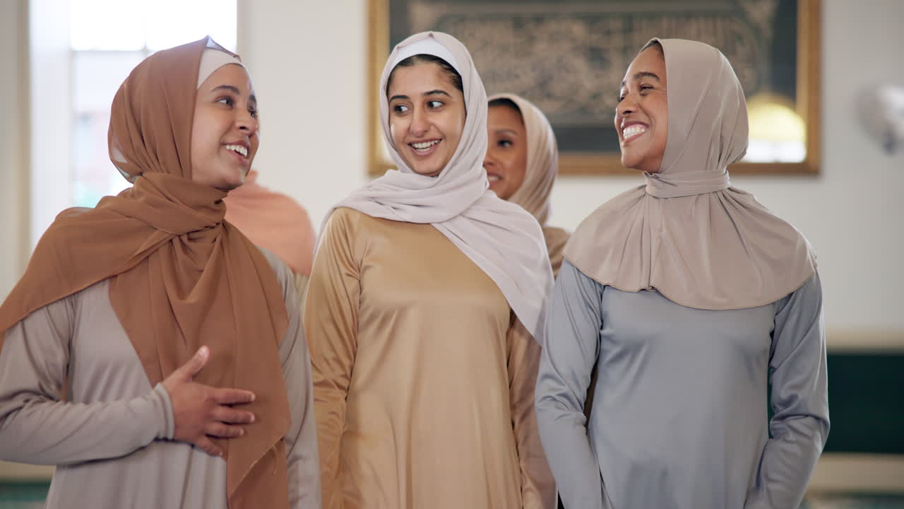 Group of Muslim women wearing hijabs indoors