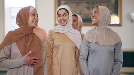 group of muslim women wearing hijabs indoors