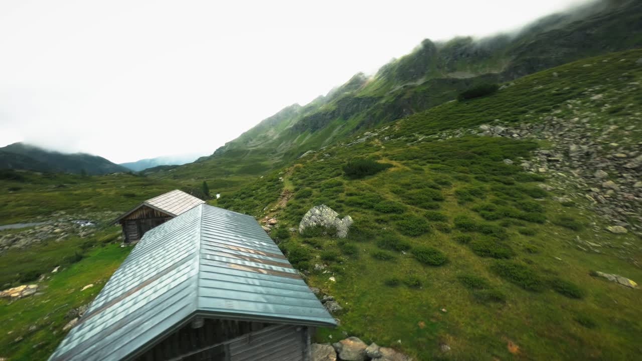 Giglachseen Lake with mountain huts in Austrian Schladminger Tauern