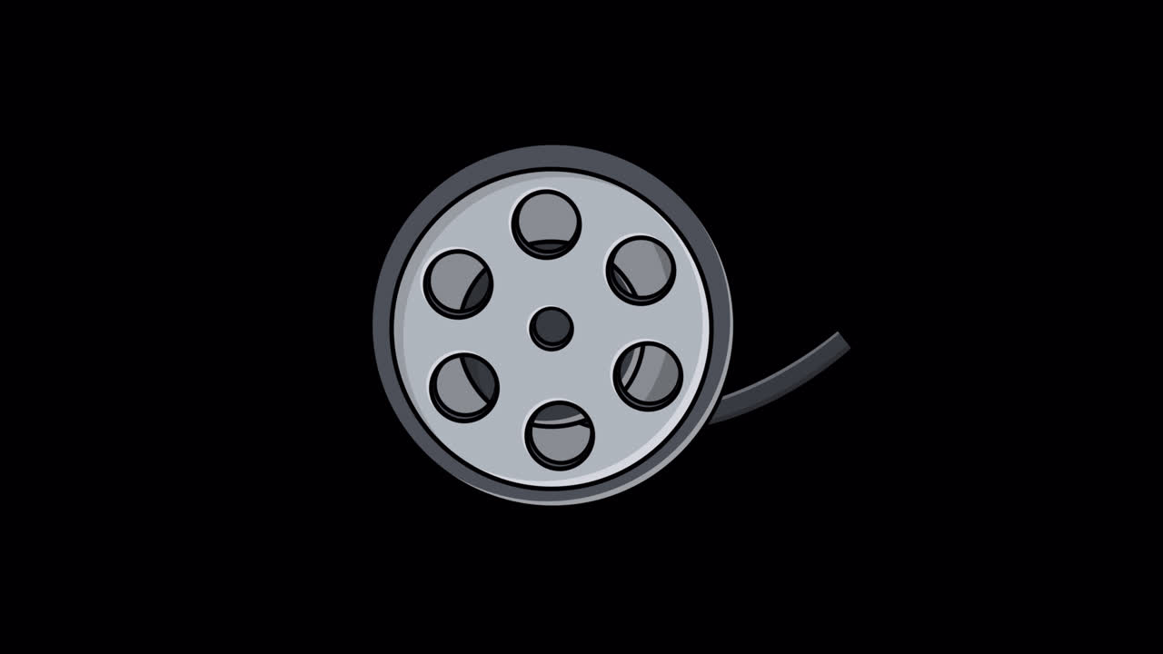 Animated Film Reel Spinning on Black Background