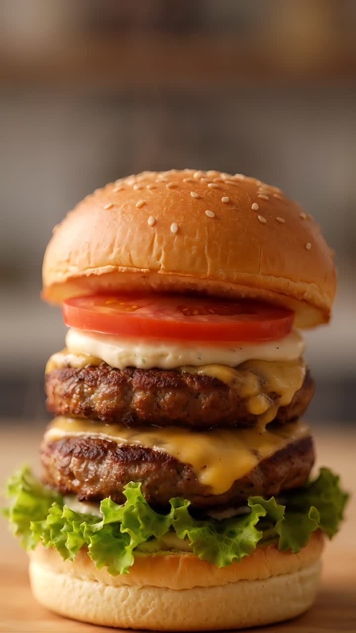 Hamburger Succoso Primo Piano Sfondo Bokeh 4K