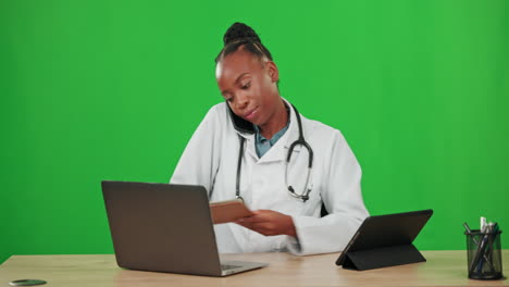 Green-screen,-planning-and-a-doctor-on-a-phone