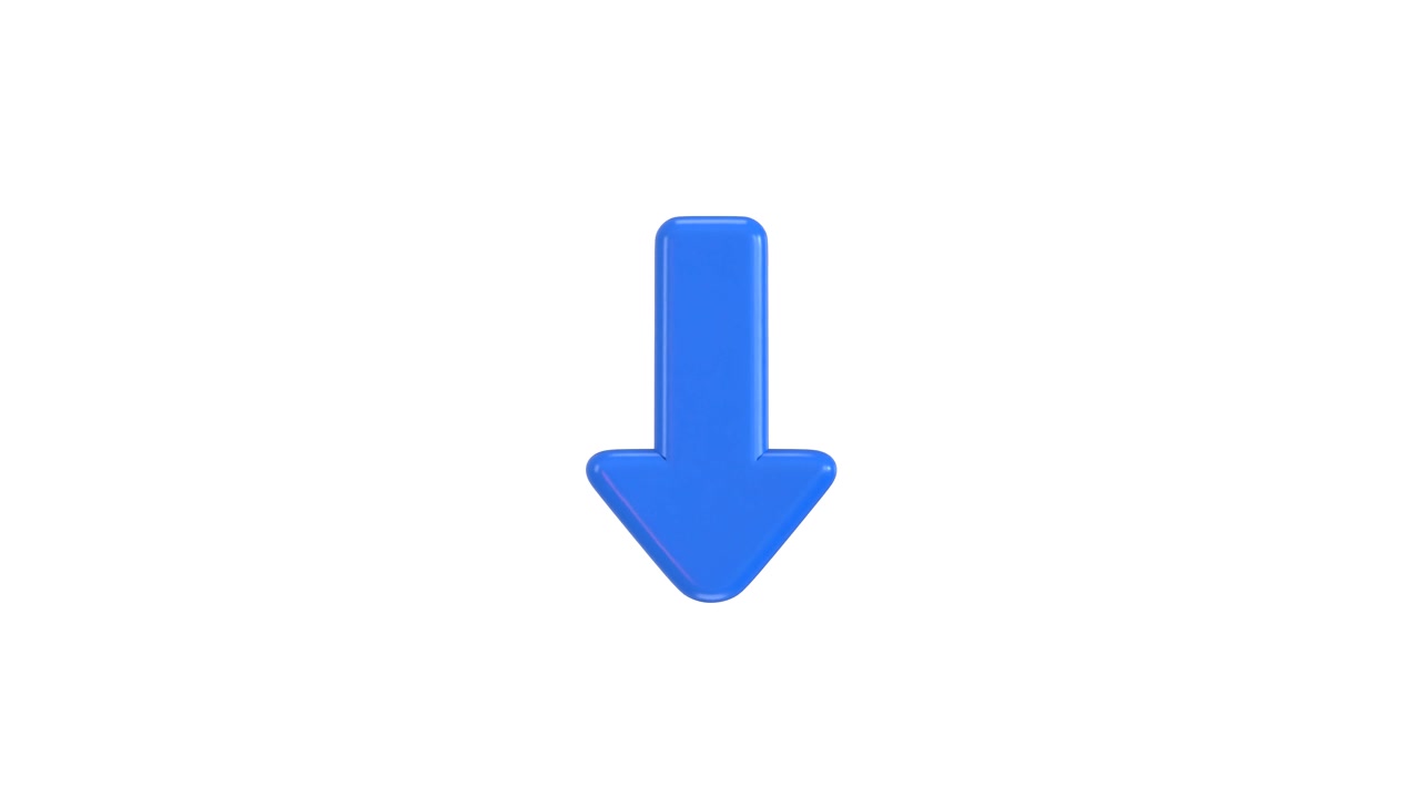 Blue 3D Arrow Pointing Downward on White Background
