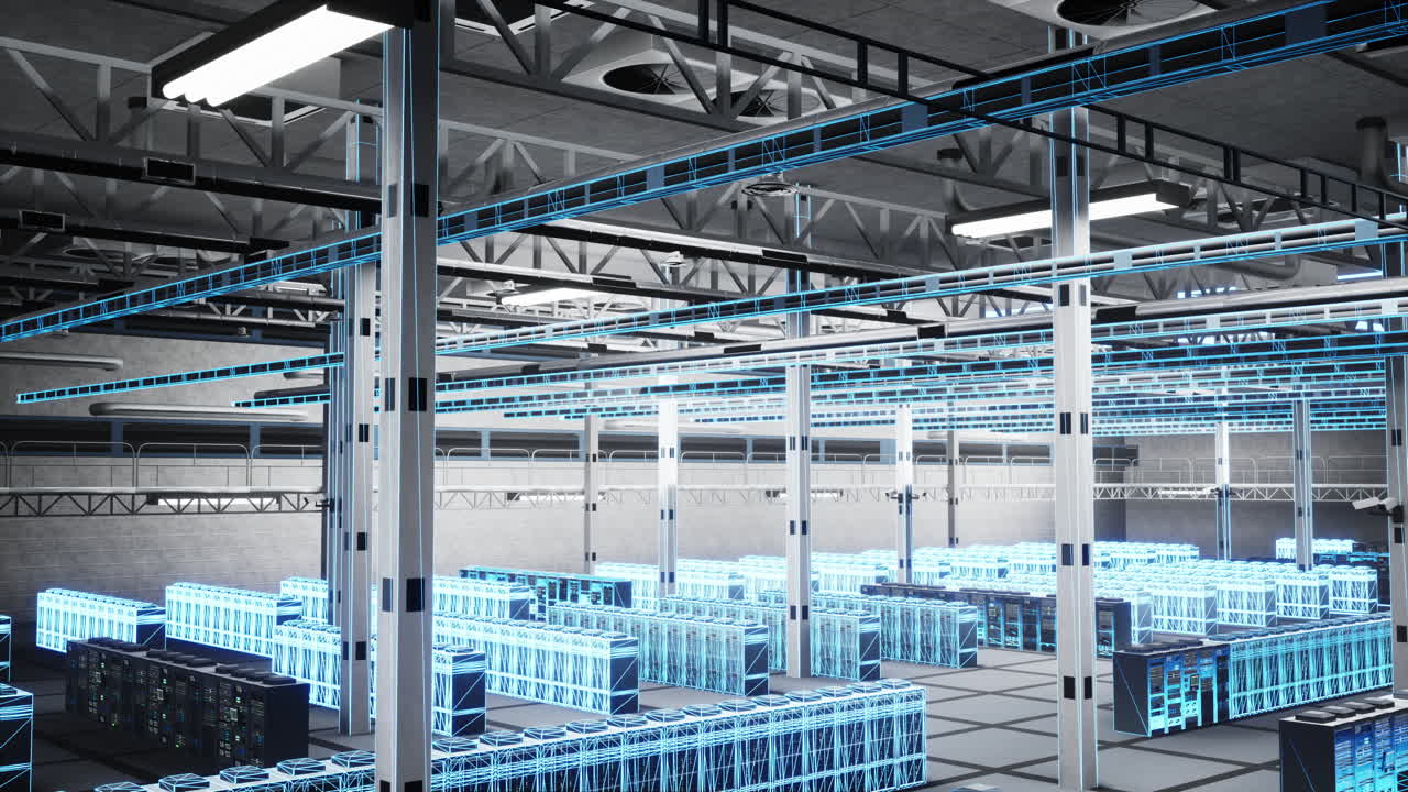 Server racks in data center scanned for digital twin virtualization