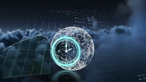 animation of blue clock over cloudy sky