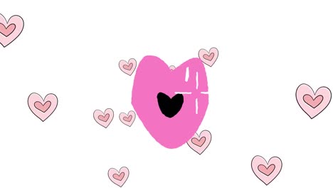 animación de labios y corazones flotando sobre un fondo blanco
