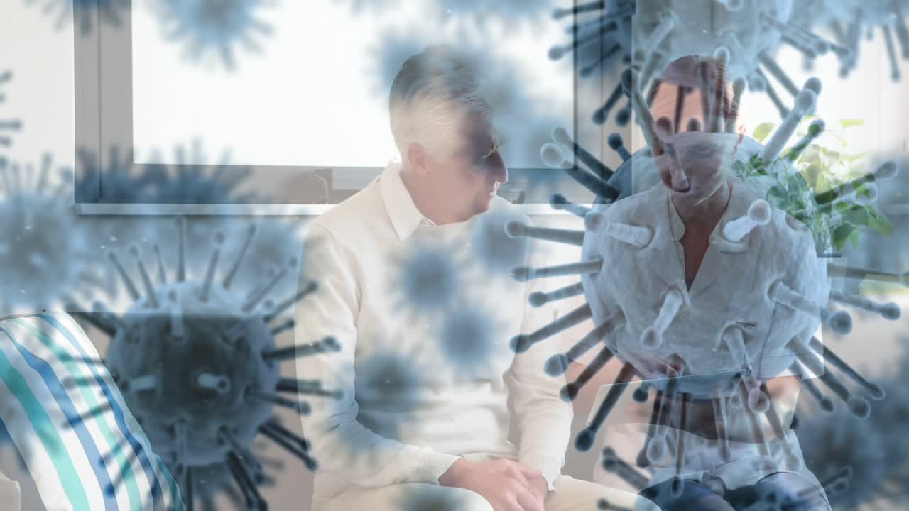 대형 코로나바이러스 코로나19 세포가 노인 환자와 의료 종사자에게 퍼지는 애니메이션