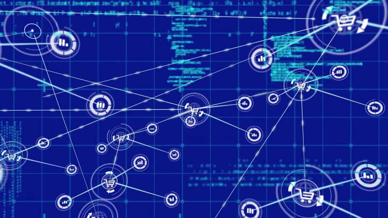 Digital Network Connection with E-commerce Icons and Programming Code