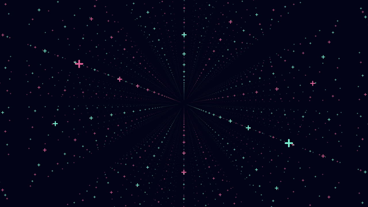 어두운 은하계에 줄지어 빛나는 네온 십자가