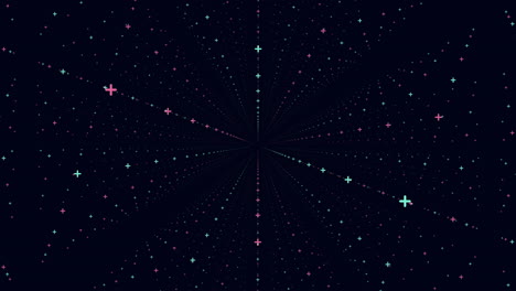 cruces de neón brillantes en filas en una galaxia oscura