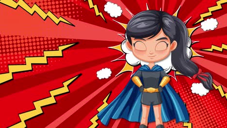 girl transforms into superhero with dynamic background