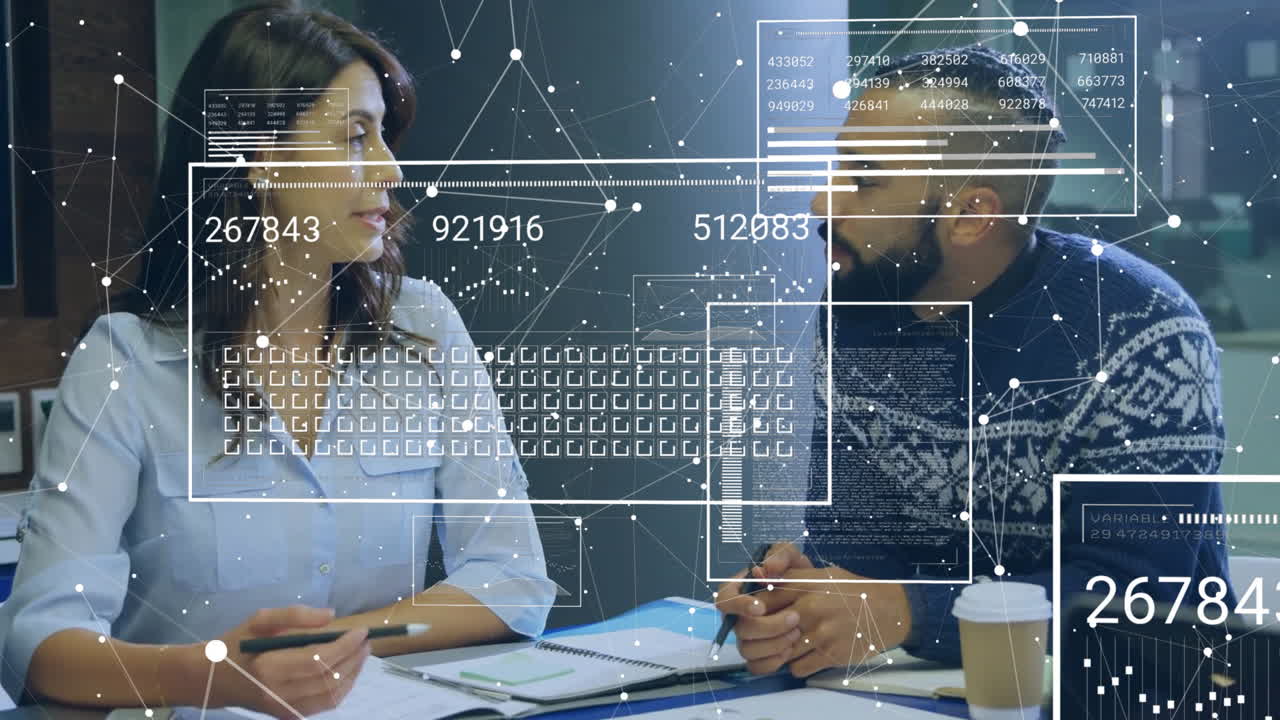 animación del procesamiento de datos y estadísticas sobre diversos empresarios en la oficina