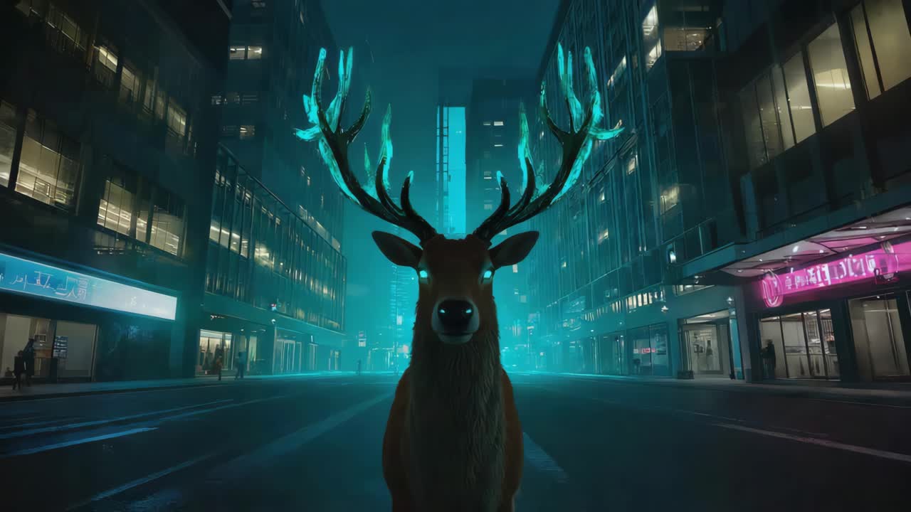 Neon Deer in the City