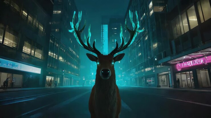 Neon Deer in the City