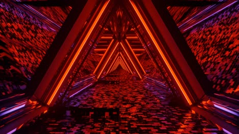 Animación-De-Túnel-Sin-Fin-De-Triángulo-Abstracto-En-Tonos-De-Rojo,-Representación-3d