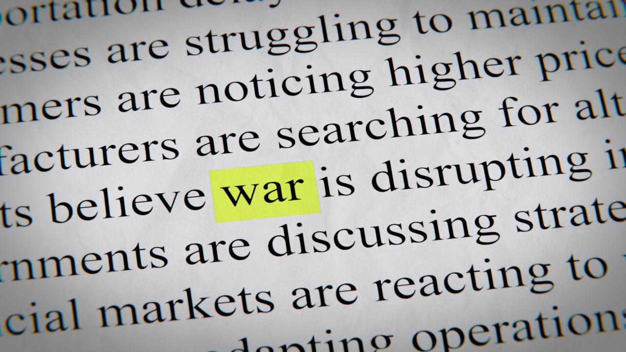 Minimal cinematic of WAR text animation designed for documentary, economic, technology, and news-related storytelling.