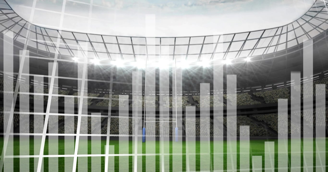 Animation of statistics over empty stands in sports stadium