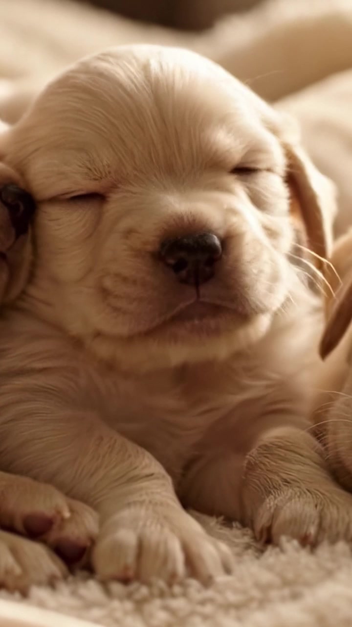 Adorable Golden Retriever Puppies Sleeping Peacefully Together in a Cozy Setting, Showcasing Their Soft Fur and Sweet Expressions