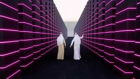 africano musulmán en el trabajo árabes científicos centro de datos moderno concepto de big data 4k