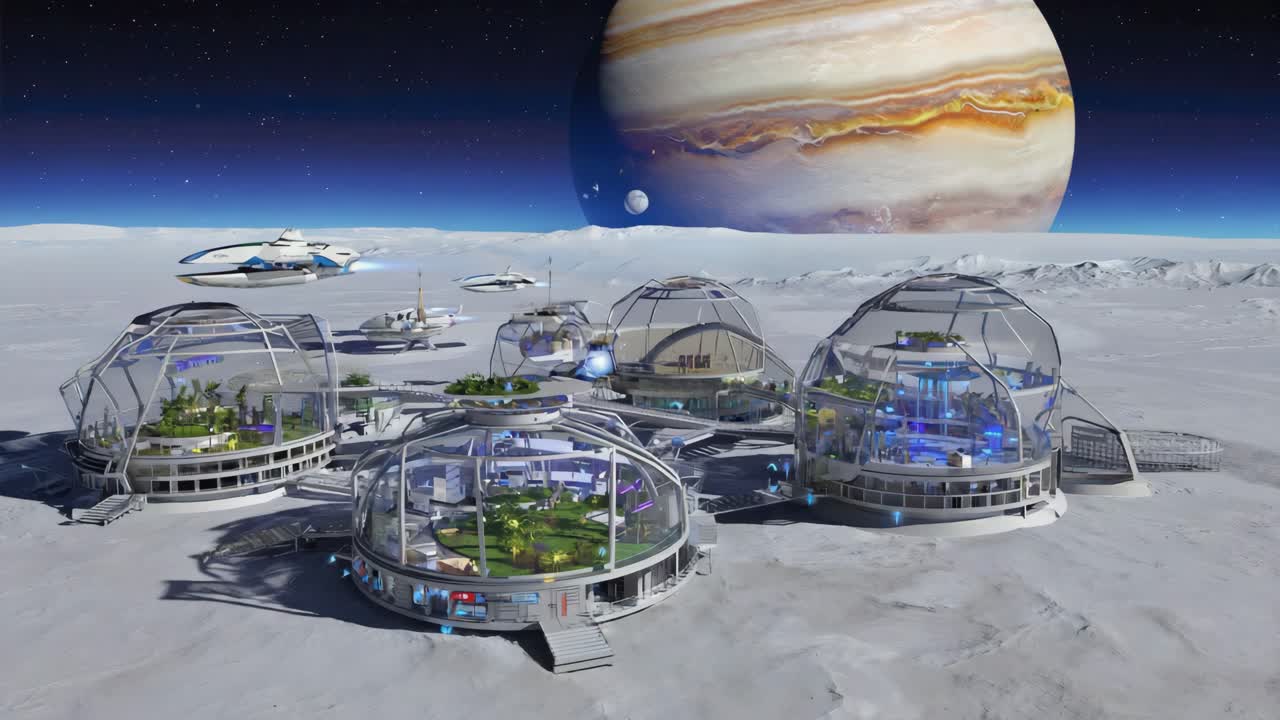 Futuristic Space Colony on an Alien Moon