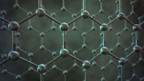 animación de bucle sin problemas de la estructura del grafeno. dos filas de átomos de carbono de plata reflectantes en forma de panal de miel. tecnología nanoestructura molécula de fibra o partícula. ciencia hexagonal.