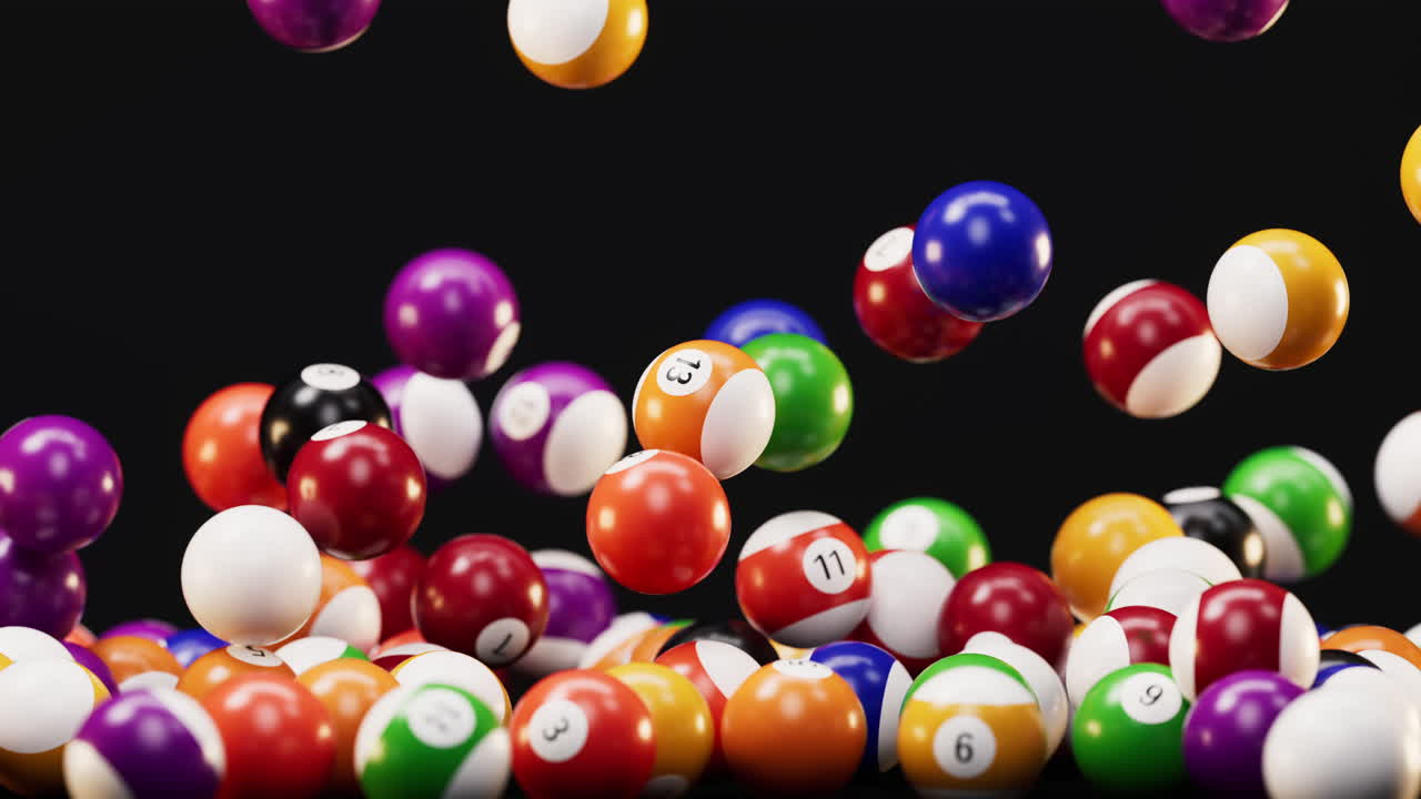 Colorful billiard balls with black background, 3d rendering