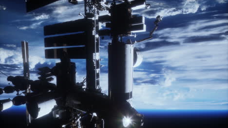 international space station on orbit of earth planet view from outer space