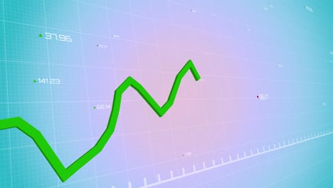 animación del procesamiento de datos estadísticos a través de la red de cuadrícula contra un fondo de gradiente azul