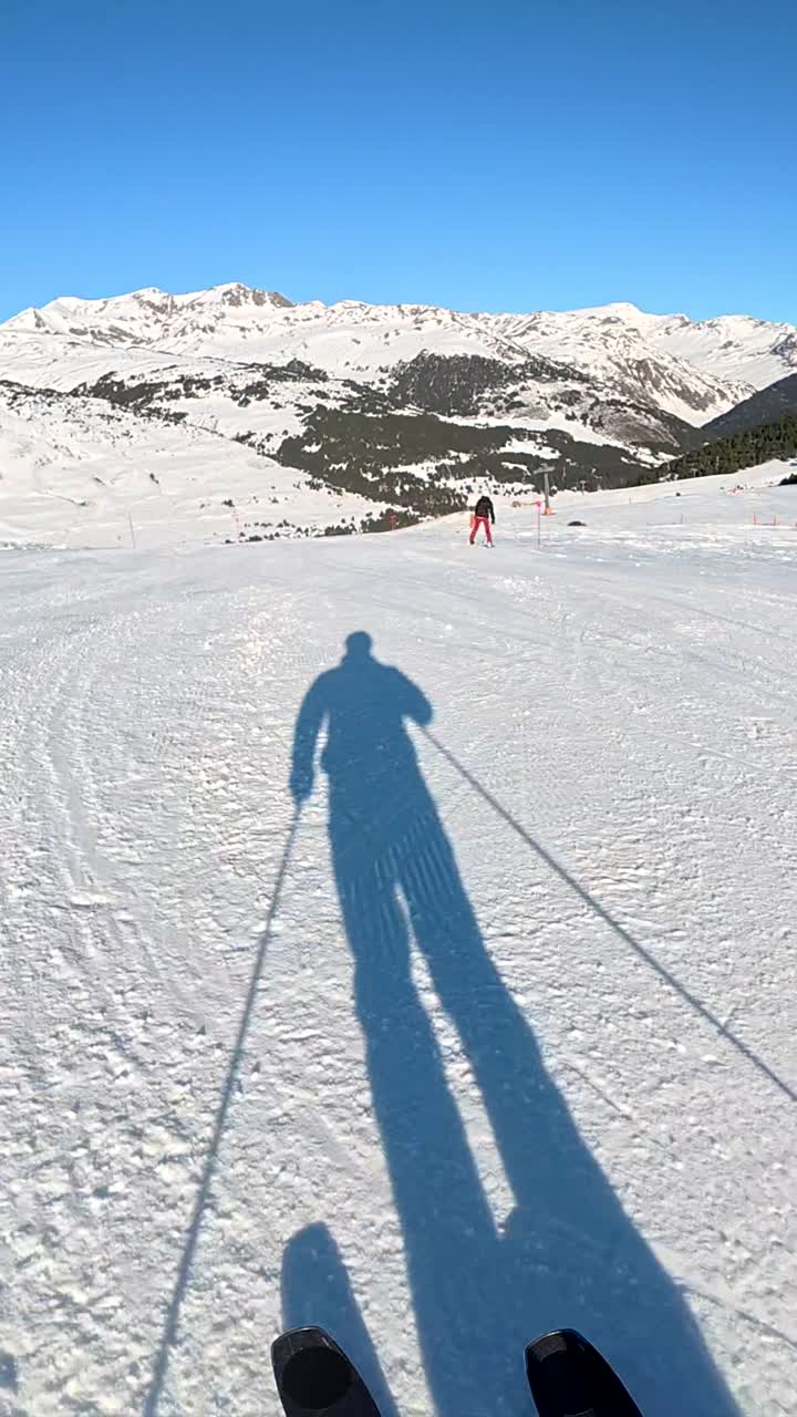 Skiing on a sunny day in the mountains