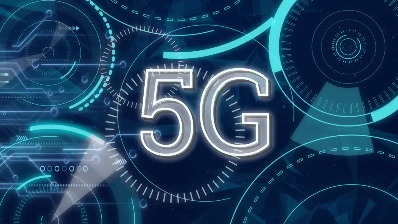 animazione di 5g e cerchi di elaborazione sullo sfondo navale