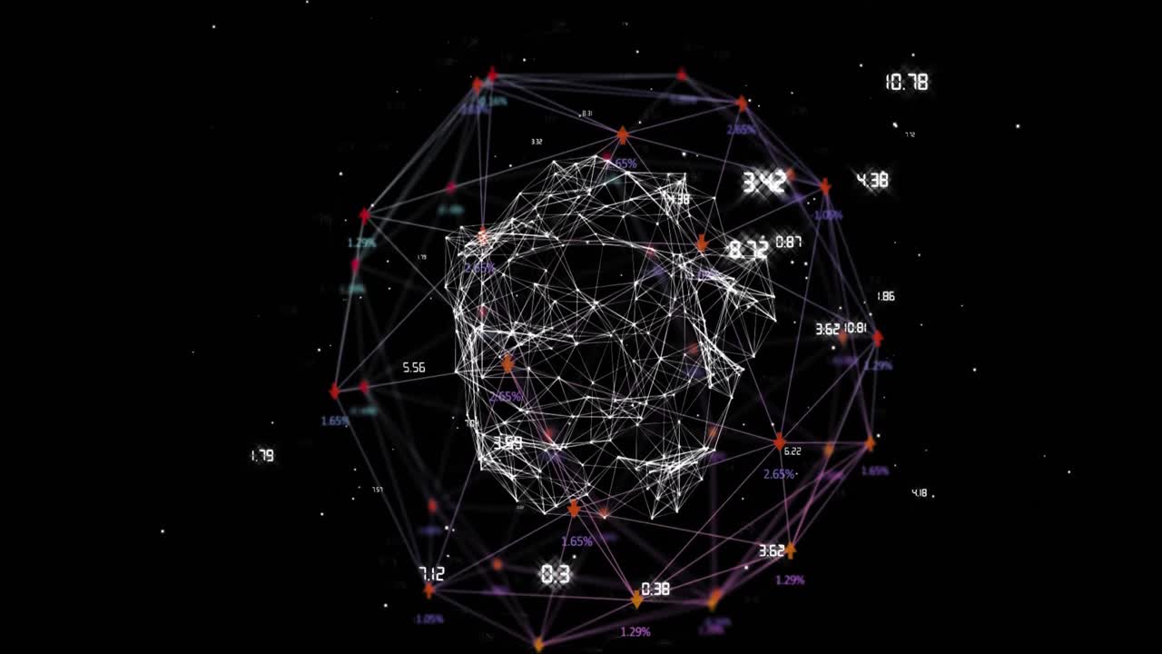 Animation of globe of network of connections spinning against black background