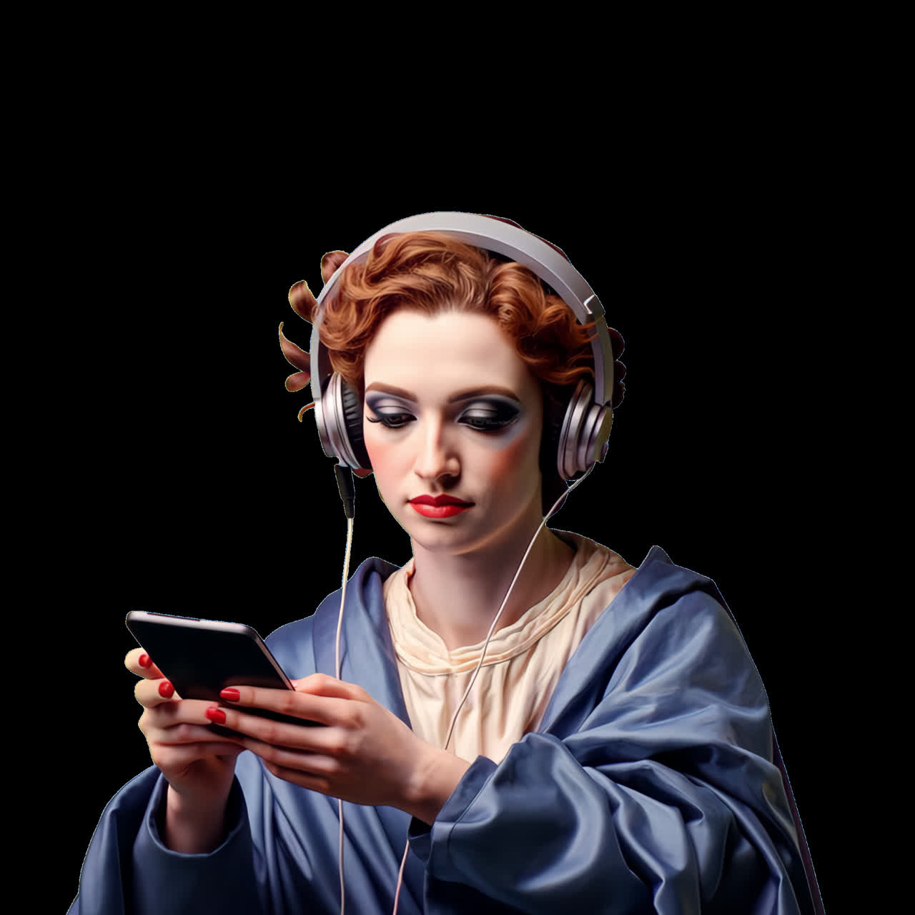 Classical art meets technology animation isolated asset, transparent 4K video, alpha channel, ProRes