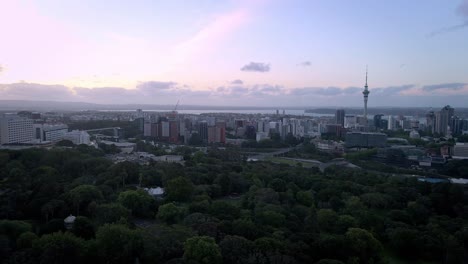 auckland towers, skyscrapers, cityscapes at charming peaceful dusk and colorful horizon